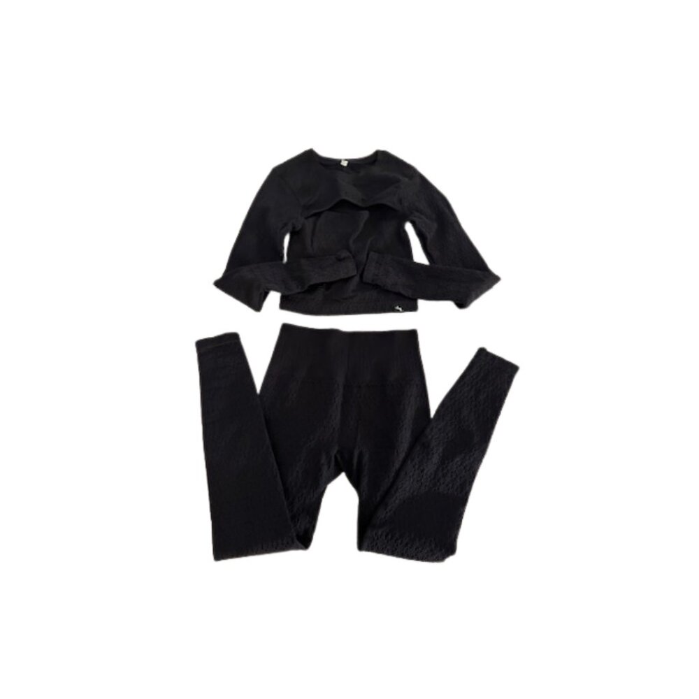 Joy Lab Textured Long Sleeve Workout Set, Black, Size XS